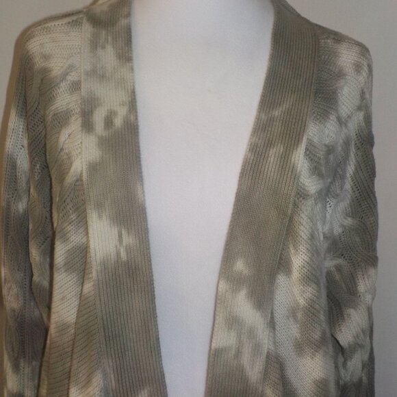 GILDED INTENT SIZE SMALL GREEN AND CREAM TIE-DYE OPEN FRONT CARDIGAN SWEATER - Picture 5 of 11